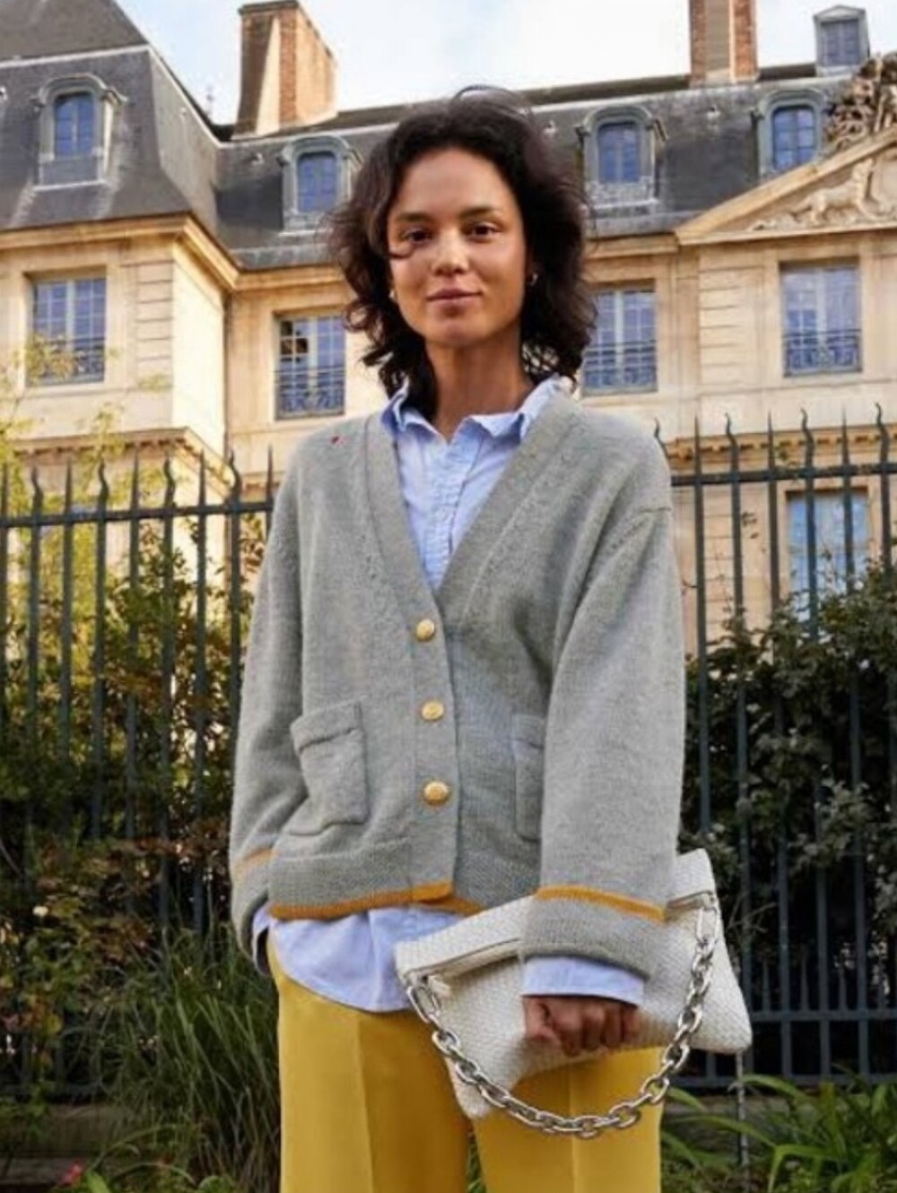 Clare V Oscar Cardigan Baby Alpaca Knit Sweater Gray Preppy Classic Size XS/S